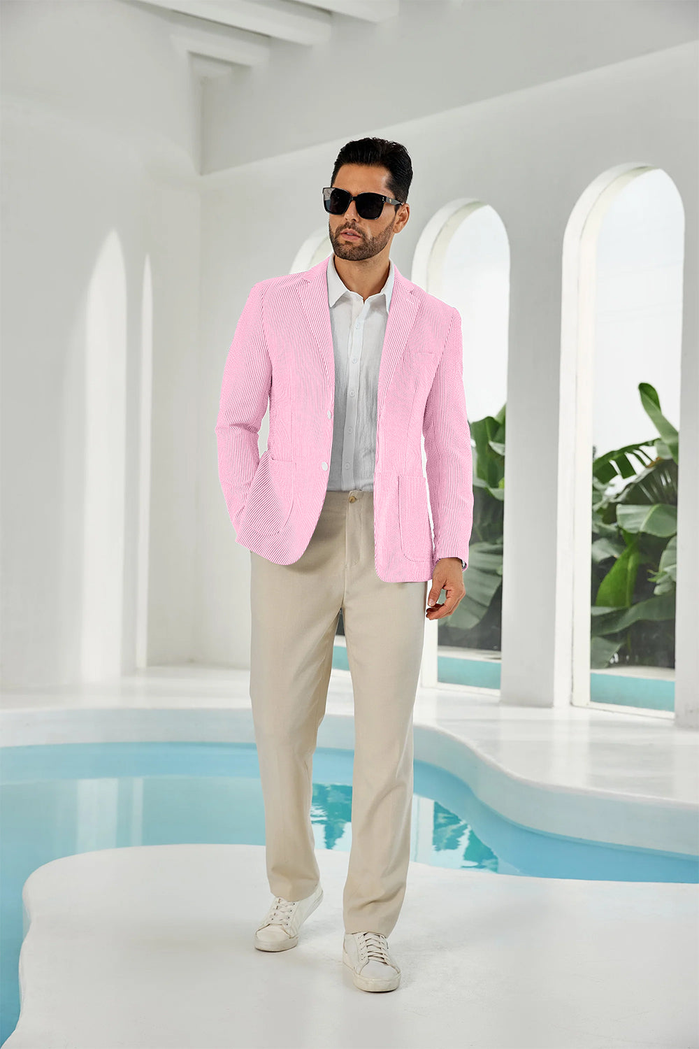 Seersucker Striped Men's Summer Blazer