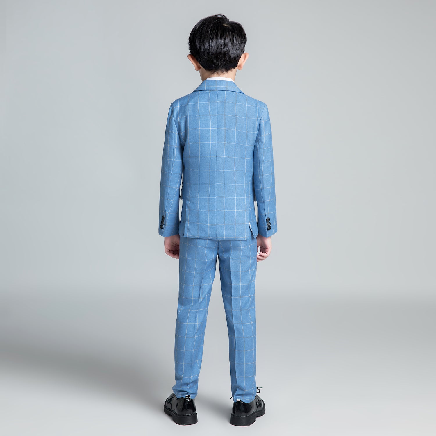 Light Blue Plaid Elegant Formal 5 Piece Boys Suits