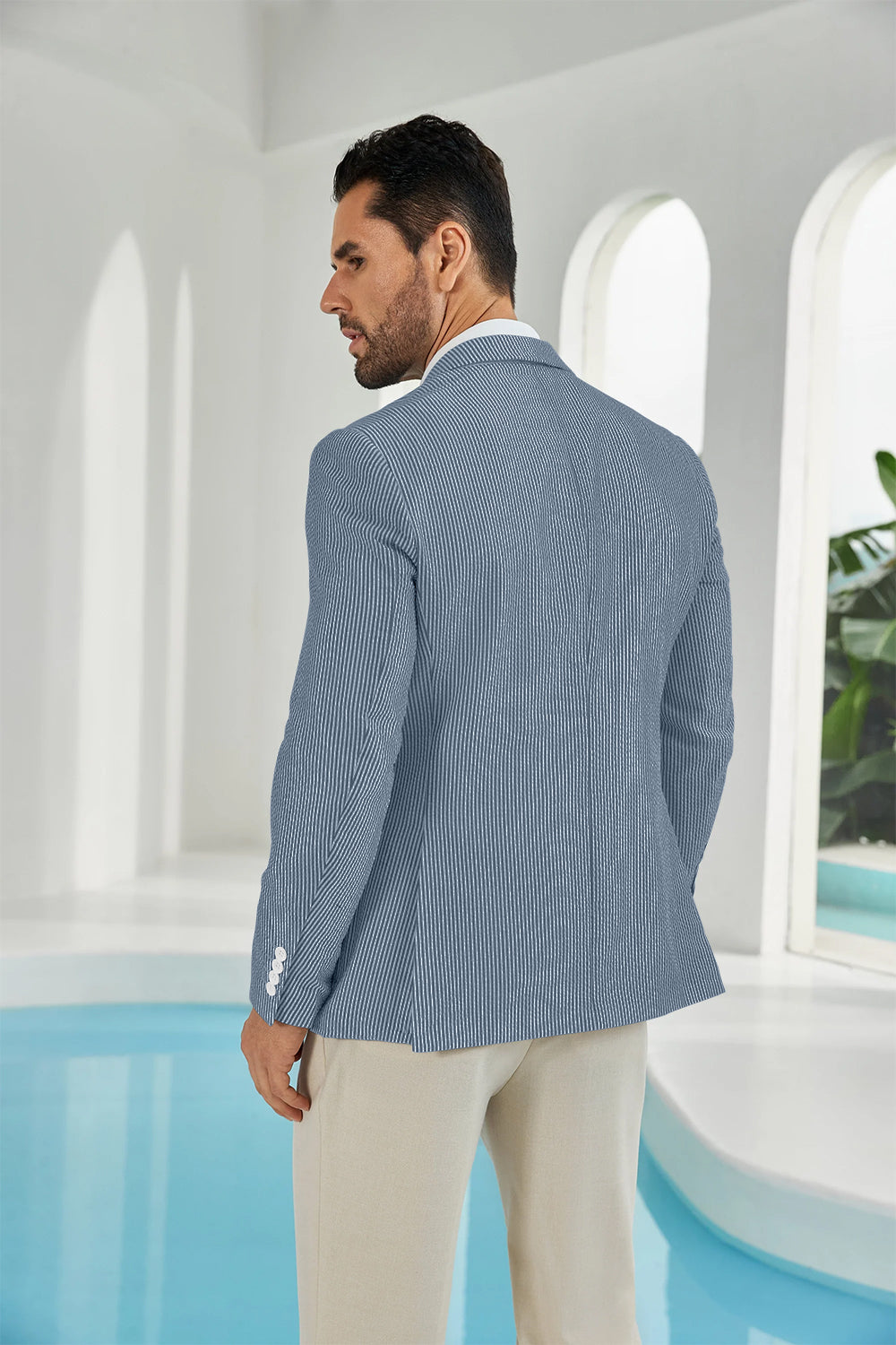 Seersucker Striped Men's Summer Blazer