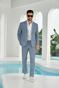 Cargar la imagen en la vista de la galería, Seersucker Striped Blazer Pants 2 Piece Men's Summer Suit
