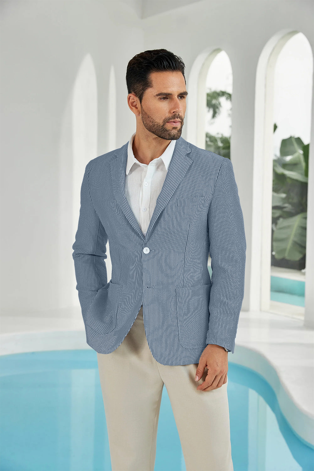 Seersucker Striped Men's Summer Blazer