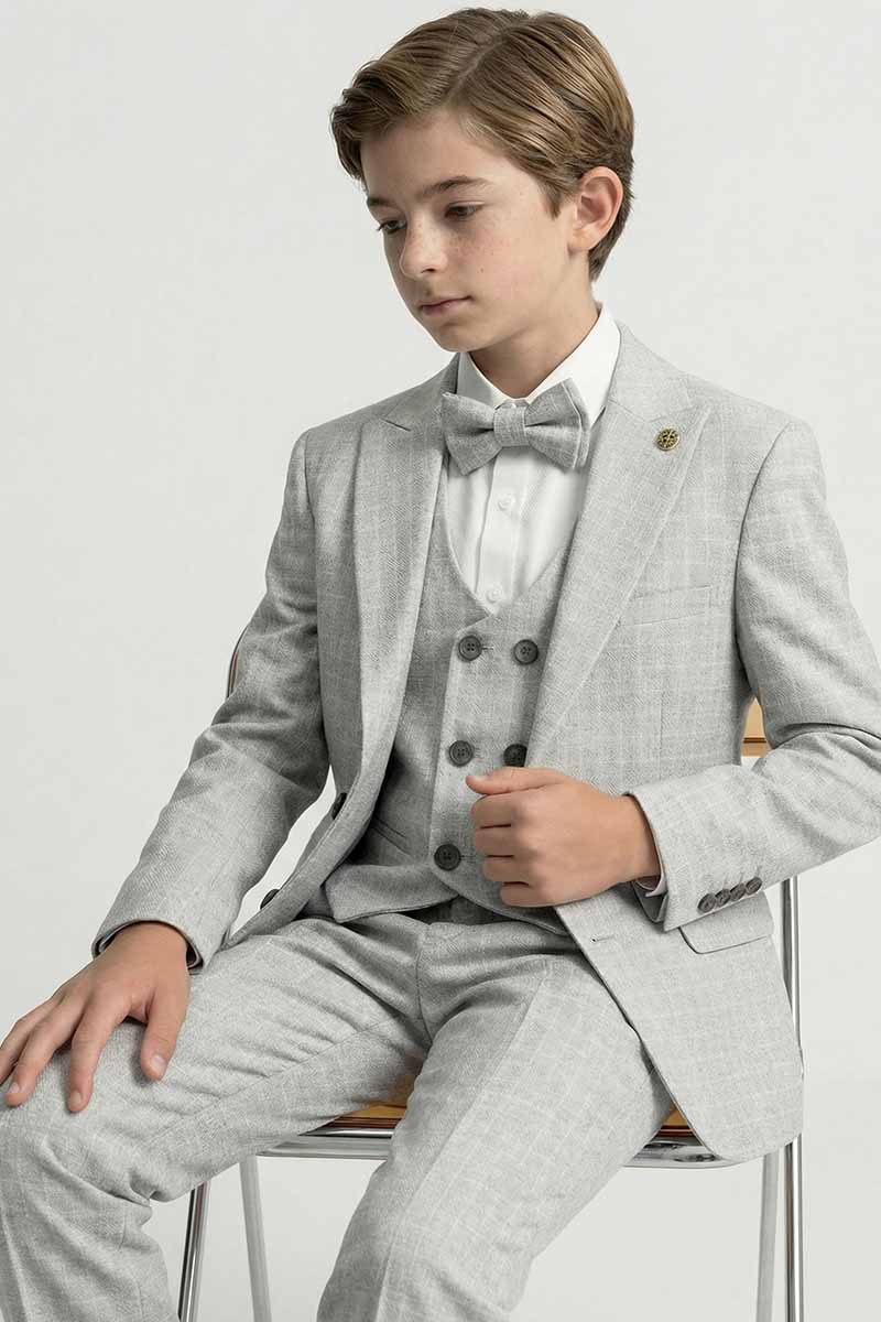 Boys Grey Formal Suit for Weddings 3-Piece Suit