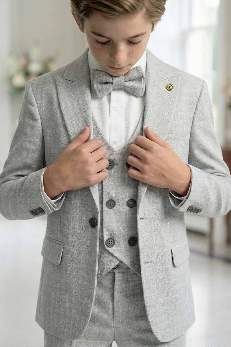 Boys Grey Formal Suit for Weddings 3-Piece Suit