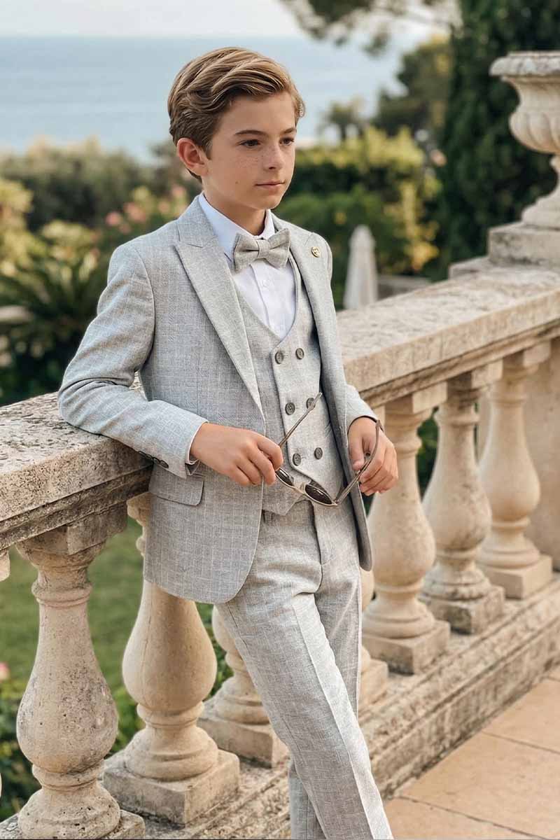 Boys Grey Formal Suit for Weddings 3-Piece Suit