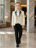 Load image into Gallery viewer, Boys Ivory Tuxedo for Weddings with Contrast Trim 3-Piece Suit
