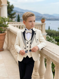 Load image into Gallery viewer, Boys Ivory Tuxedo for Weddings with Contrast Trim 3-Piece Suit
