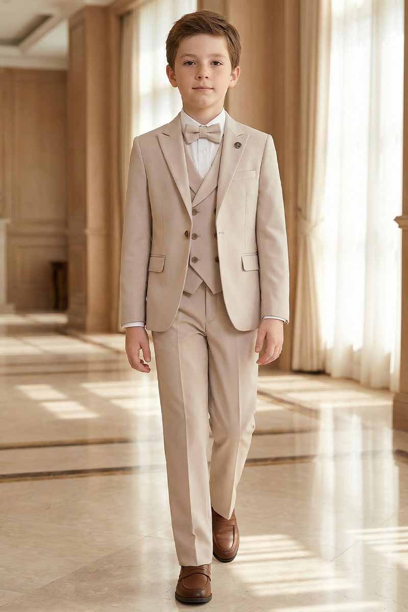 Boys Beige Formal 3-Piece Suit for Weddings