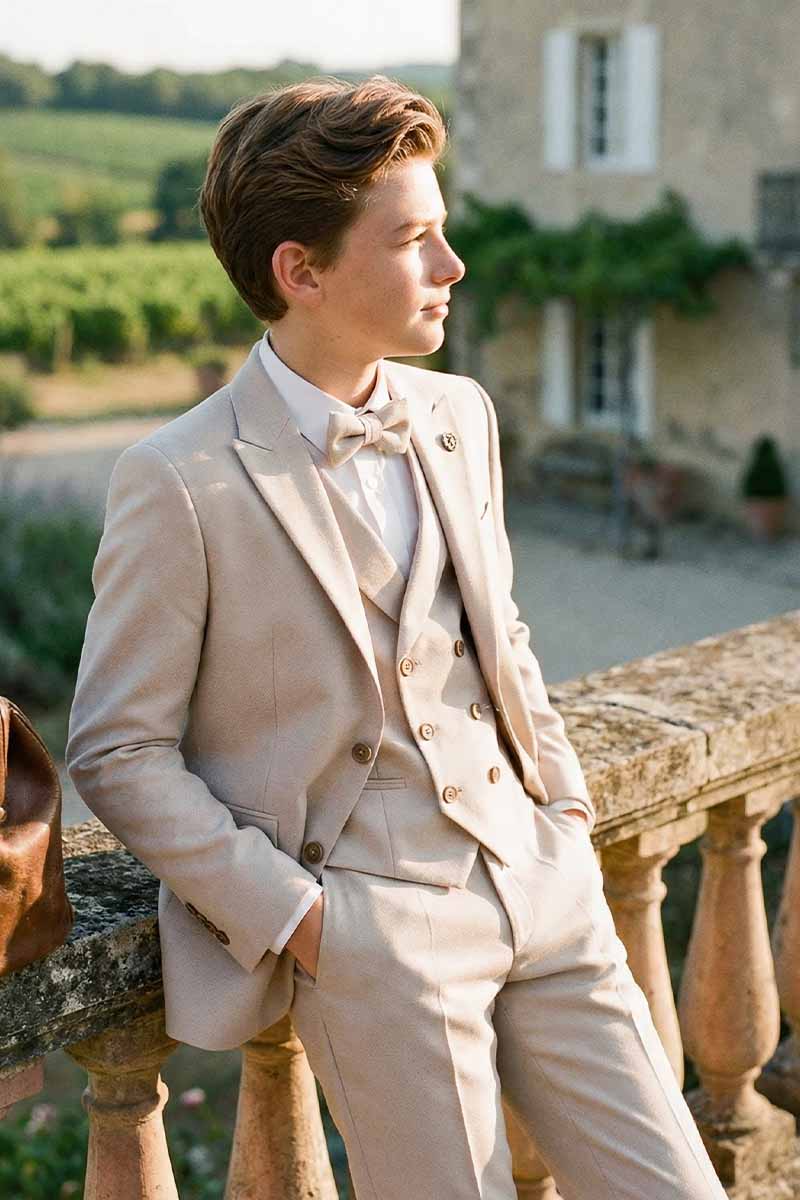 Boys Beige Formal 3-Piece Suit for Weddings