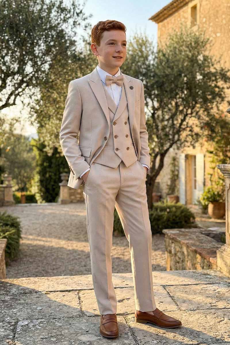 Boys Beige Formal 3-Piece Suit for Weddings
