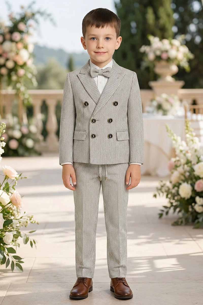 Boys Striped Formal 3-Piece Suit for Weddings with Double-Breasted Design
