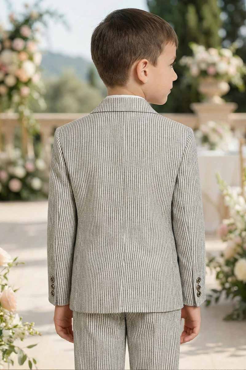 Boys Striped Formal 3-Piece Suit for Weddings with Double-Breasted Design