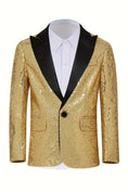 Load image into Gallery viewer, Boys Gold Sequin Shawl Collar Blazer for Gala Weddings
