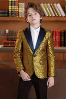 Boys Gold Sequin Shawl Collar Blazer for Gala Weddings