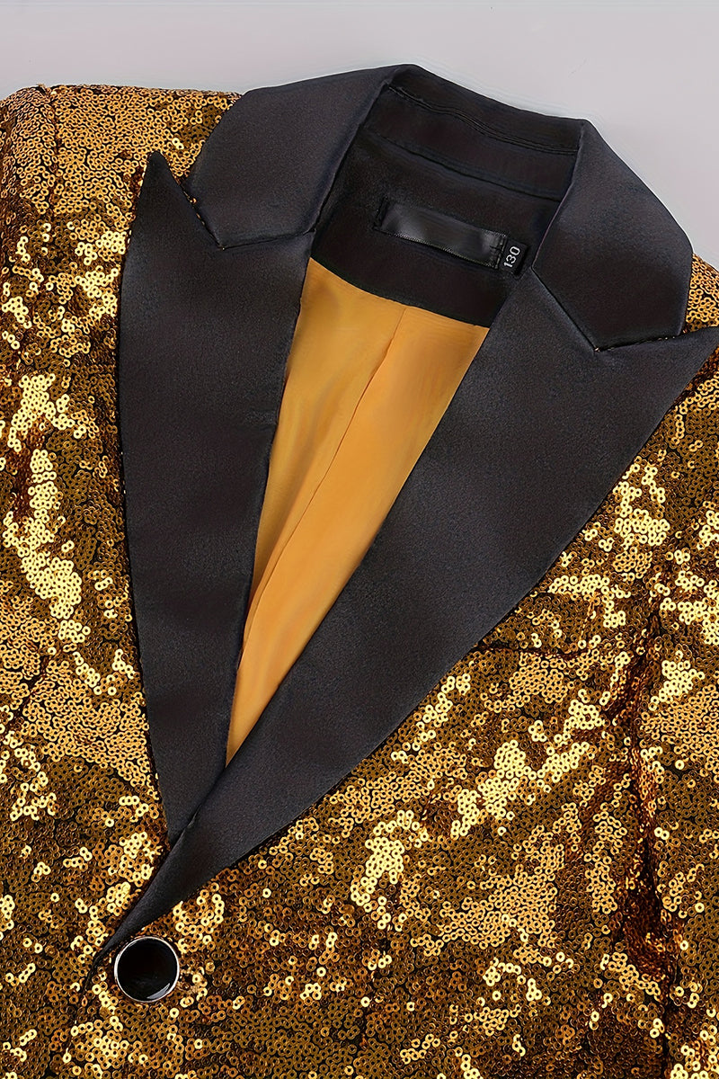 Boys Gold Sequin Shawl Collar Blazer for Gala Weddings