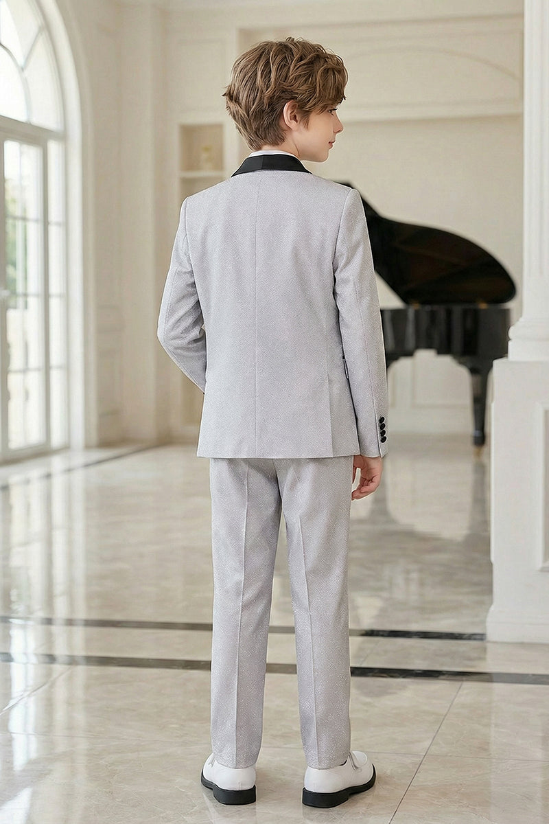 Boys Light Grey Shawl Collar 2-Piece Suit for Coastal Sunset Weddings