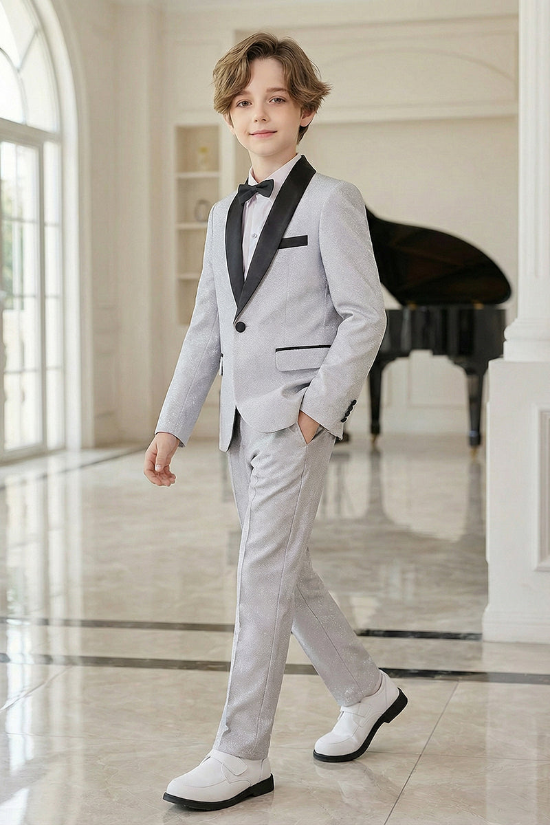 Boys Light Grey Shawl Collar 2-Piece Suit for Coastal Sunset Weddings