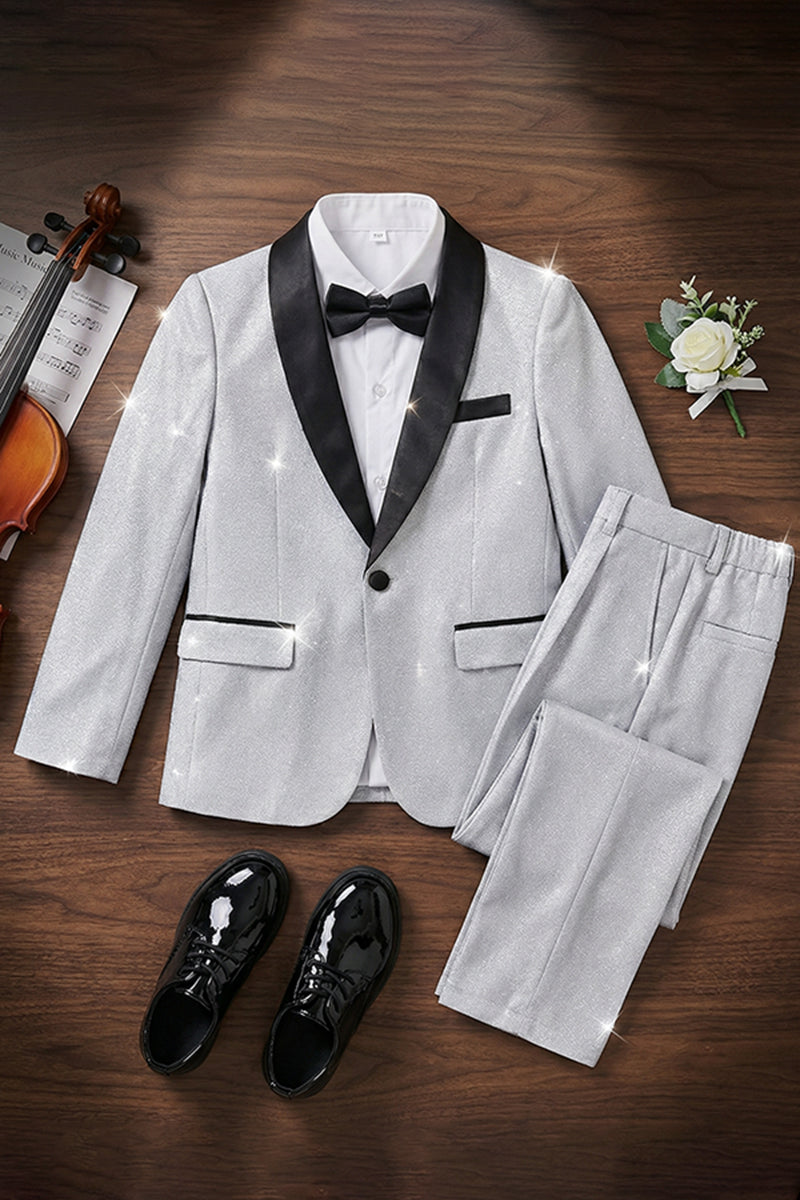 Boys Light Grey Shawl Collar 2-Piece Suit for Coastal Sunset Weddings