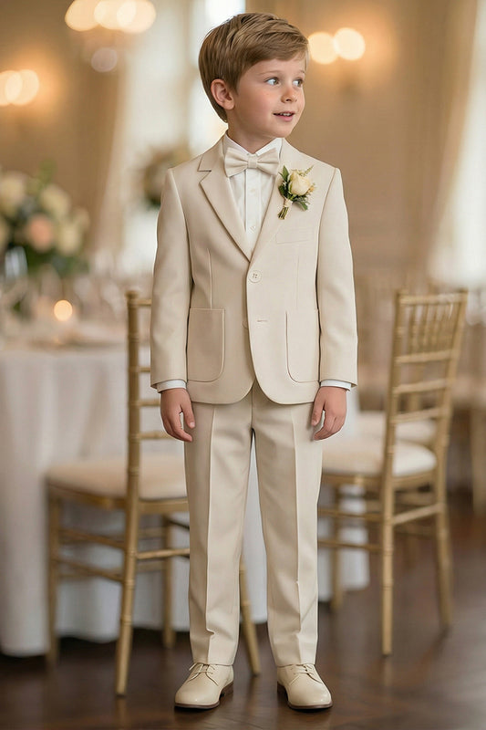 Boys Beige Single-Breasted 2-Piece Suit for Formal Weddings