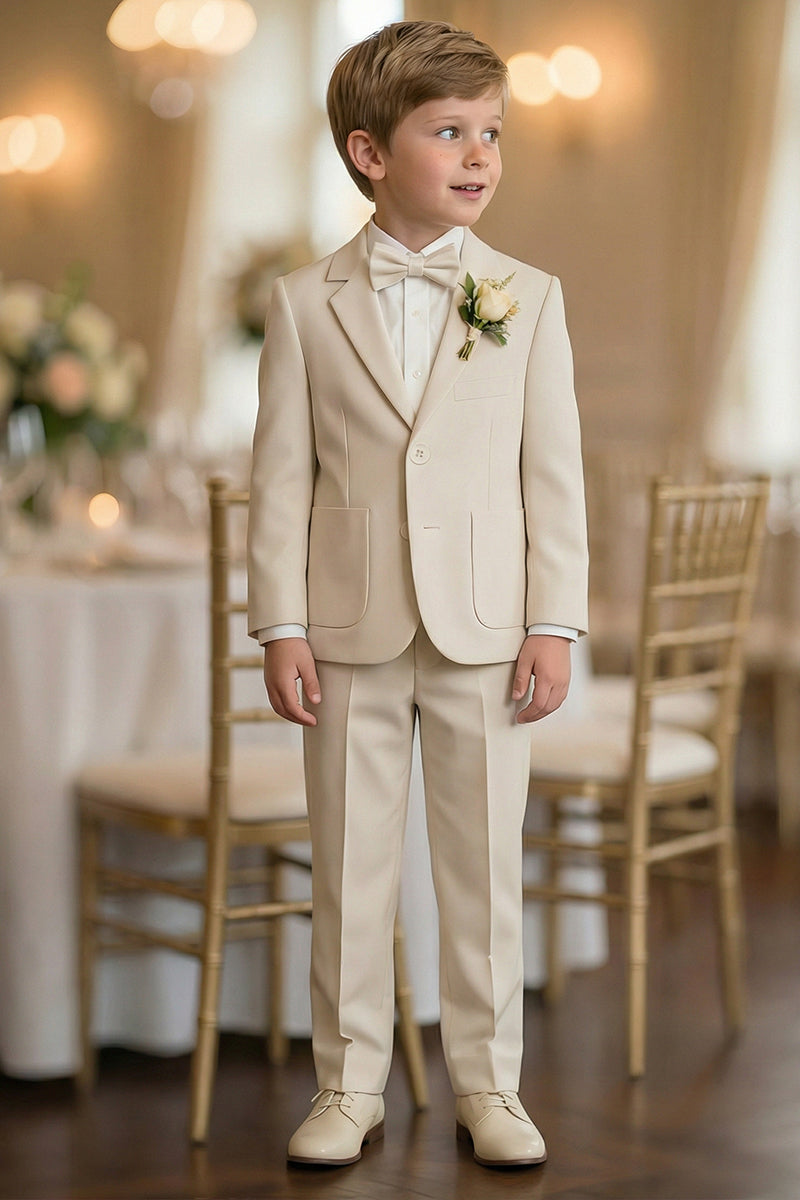 Boys Beige Single-Breasted 2-Piece Suit for Formal Weddings
