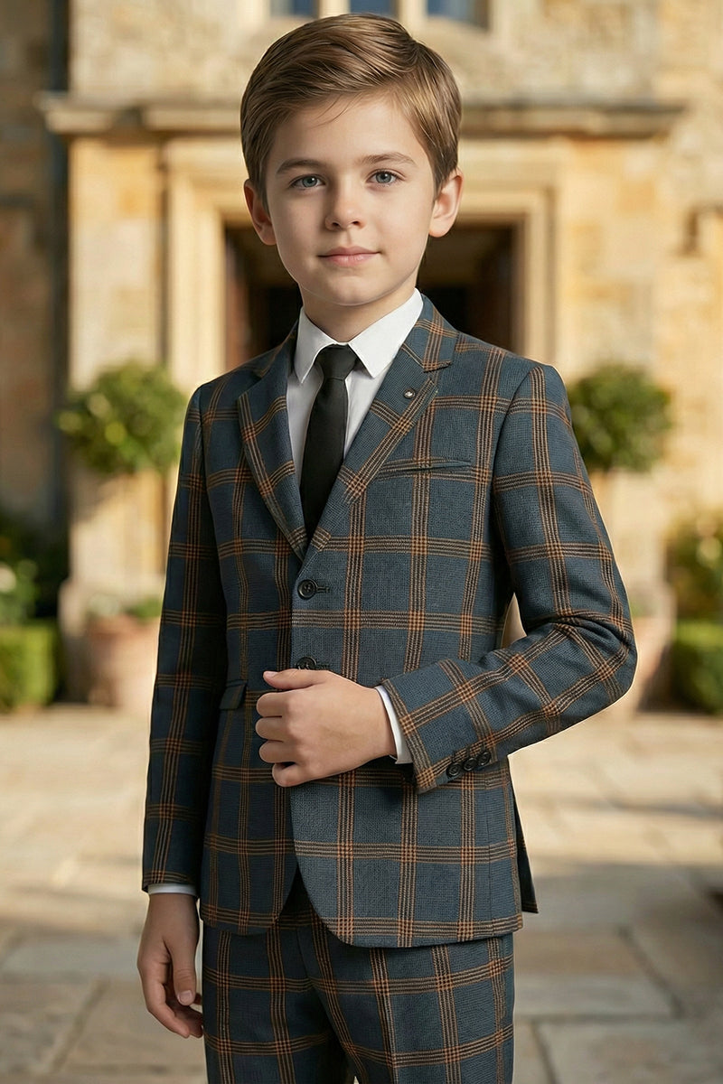 Boys Navy & Rust Windowpane 2-Piece Suit
