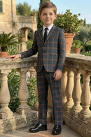 Boys Navy & Rust Windowpane 2-Piece Suit