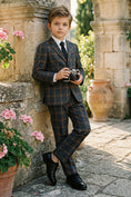 Load image into Gallery viewer, Boys Navy & Rust Windowpane 2-Piece Suit
