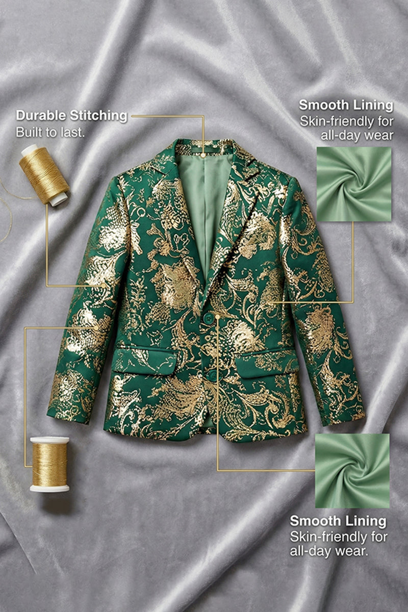Boys Emerald Green & Gold Brocade 2-Piece Suit