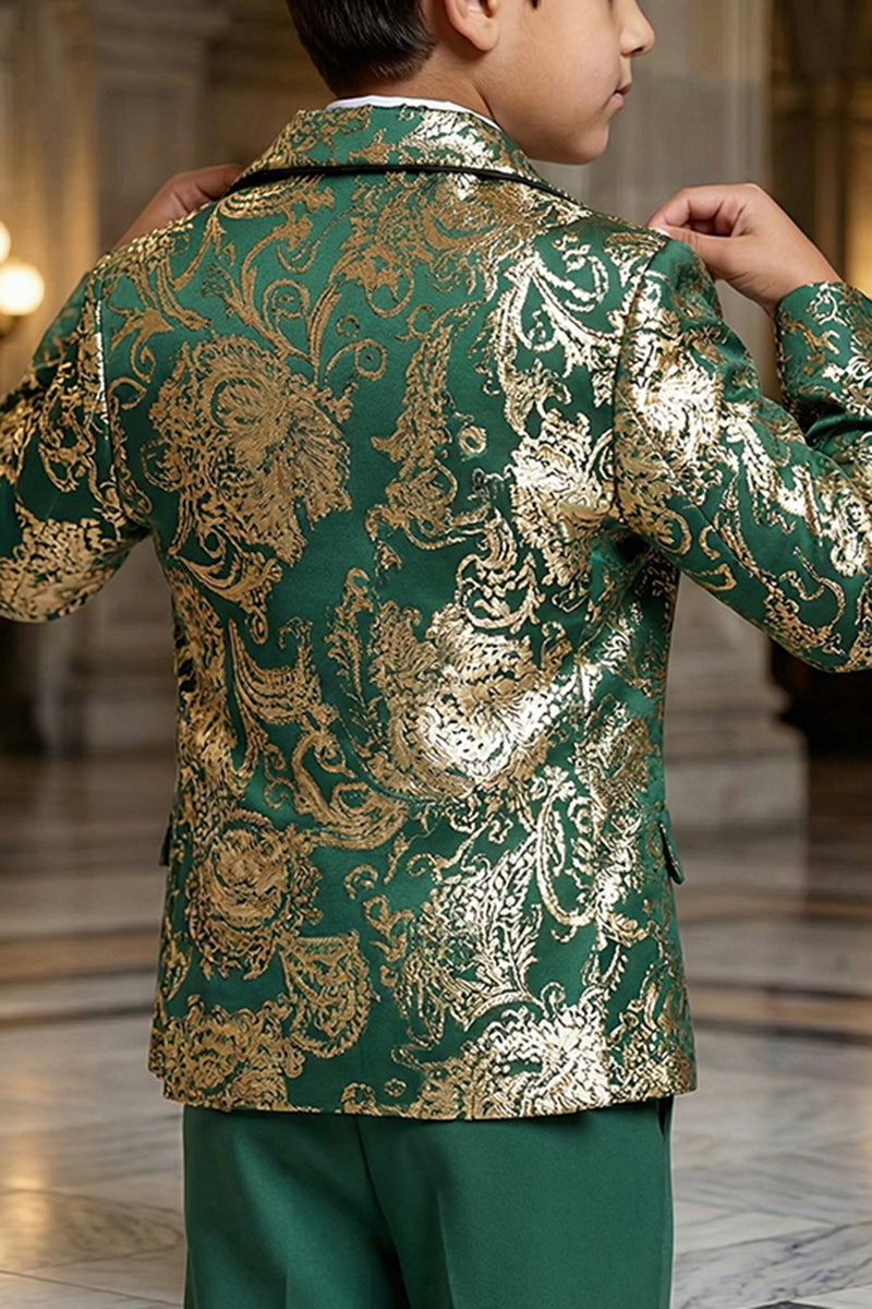 Boys Emerald Green & Gold Brocade 2-Piece Suit