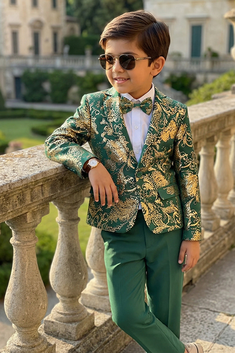 Boys Emerald Green & Gold Brocade 2-Piece Suit