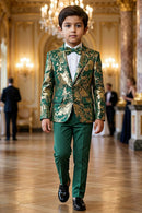 Boys Emerald Green & Gold Brocade 2-Piece Suit