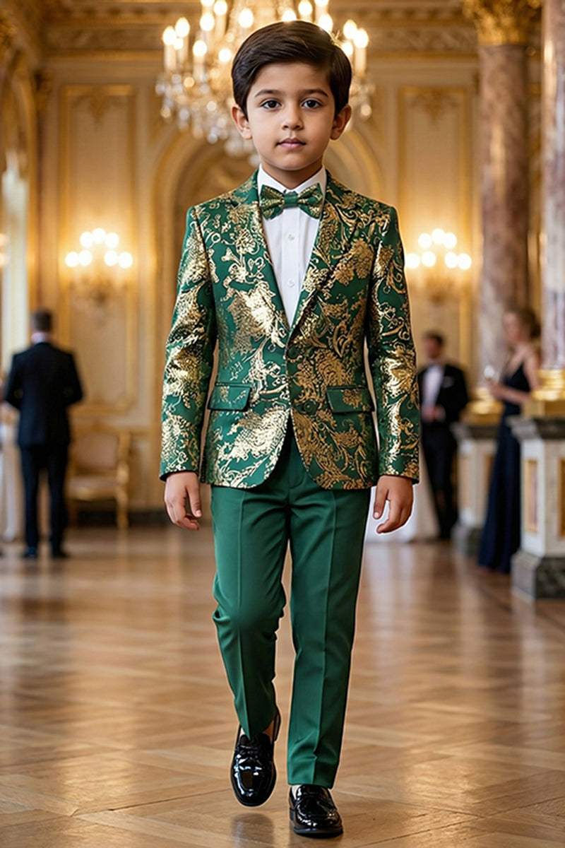 Boys Emerald Green & Gold Brocade 2-Piece Suit
