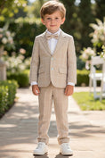 Charger l'image dans la visionneuse de la galerie, Boys Oatmeal Windowpane 3-Piece Suit for Garden Weddings
