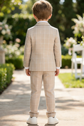 Load image into Gallery viewer, Boys Oatmeal Windowpane 3-Piece Suit for Garden Weddings
