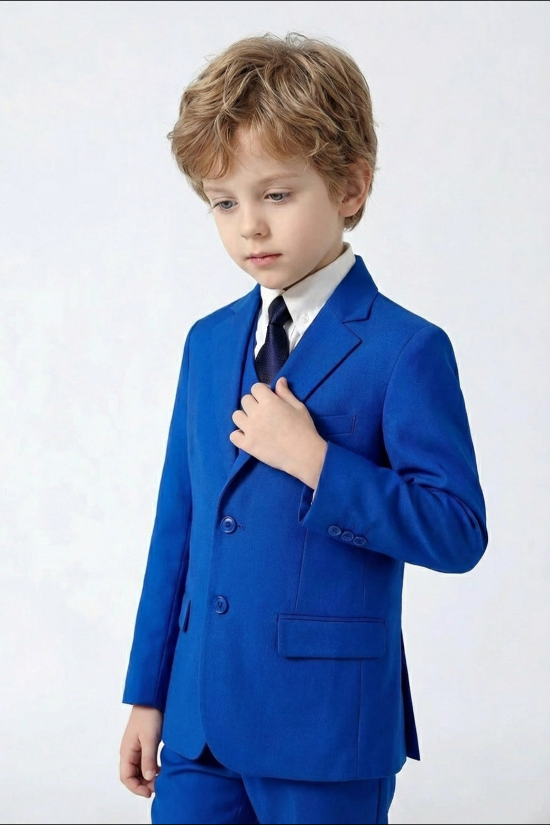 Boys Royal Blue 3-Piece Suit for Weddings with Notch Lapel