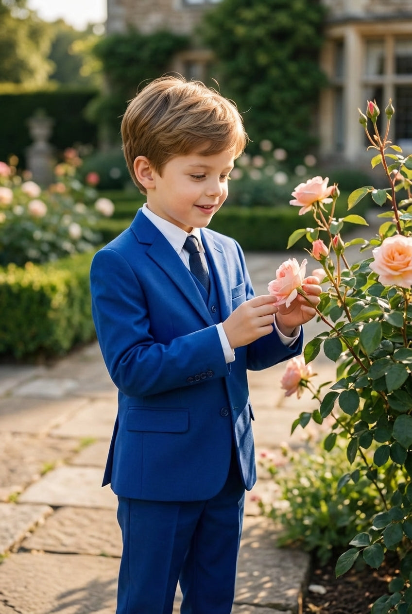 Boys Royal Blue 3-Piece Suit for Weddings with Notch Lapel