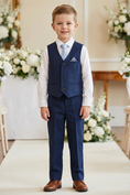 Load image into Gallery viewer, Boys Navy Blue 2-Piece Vest and Pants Set for Formal Events
