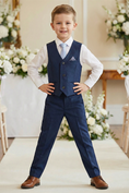 Load image into Gallery viewer, Boys Navy Blue 2-Piece Vest and Pants Set for Formal Events
