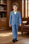 Cargar la imagen en la vista de la galería, Boys Sky Blue Windowpane Check 3-Piece Suit for Weddings with Notch Lapel
