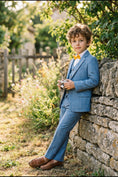 Cargar la imagen en la vista de la galería, Boys Sky Blue Windowpane Check 3-Piece Suit for Weddings with Notch Lapel
