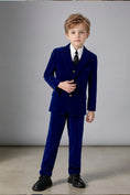 Load image into Gallery viewer, Boys Royal Blue Velvet 3-Piece Suit for Weddings with Notch Lapel
