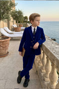 Load image into Gallery viewer, Boys Royal Blue Velvet 3-Piece Suit for Weddings with Notch Lapel
