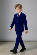 Load image into Gallery viewer, Boys Royal Blue Velvet 3-Piece Suit for Weddings with Notch Lapel
