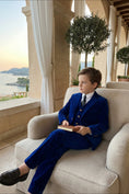 Load image into Gallery viewer, Boys Royal Blue Velvet 3-Piece Suit for Weddings with Notch Lapel
