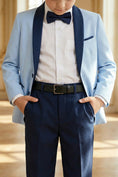 Gallery viewerに画像を読み込む, Boys Sky Blue Paired With Dark Blue Collared Trousers 2-Piece Suit
