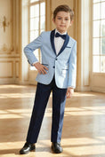 Gallery viewerに画像を読み込む, Boys Sky Blue Paired With Dark Blue Collared Trousers 2-Piece Suit
