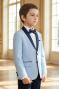 Gallery viewerに画像を読み込む, Boys Sky Blue Paired With Dark Blue Collared Trousers 2-Piece Suit
