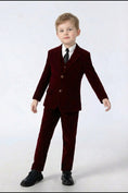Bild in Galerie-Betrachter laden, Boys Burgundy Velvet 3-Piece Suit for Weddings with Notch Lapel
