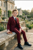Charger l'image dans la visionneuse de la galerie, Boys Burgundy 3-Piece Suit for Weddings with Notch Lapel
