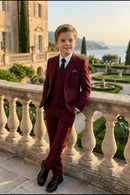 Boys Burgundy 3-Piece Suit for Weddings with Notch Lapel