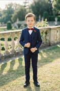 Load image into Gallery viewer, Boys Navy Blue 3-Piece Suit for Weddings with Notch Lapel
